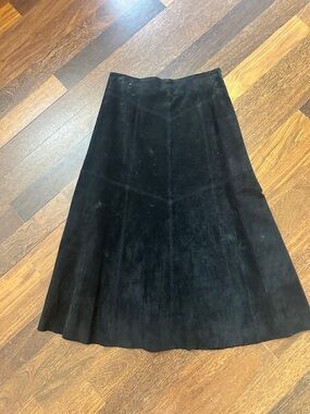 Vintage Black Suede A-Line Midi Skirt
